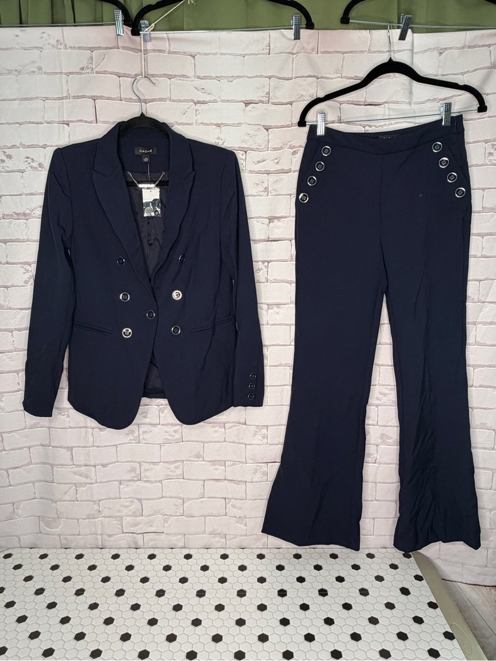 Cache Navy Nautical Blazer & Sailor Pant Suit Set Size 4